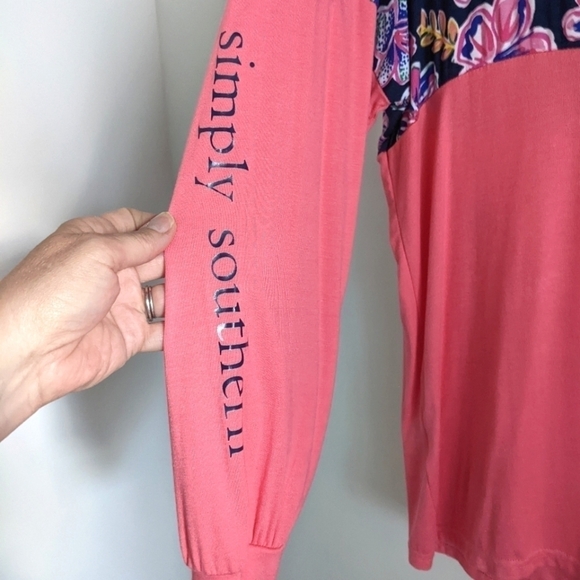 Simply Southern Floral Long Sleeve Tee - Pink and Navy - Picture 7 of 9